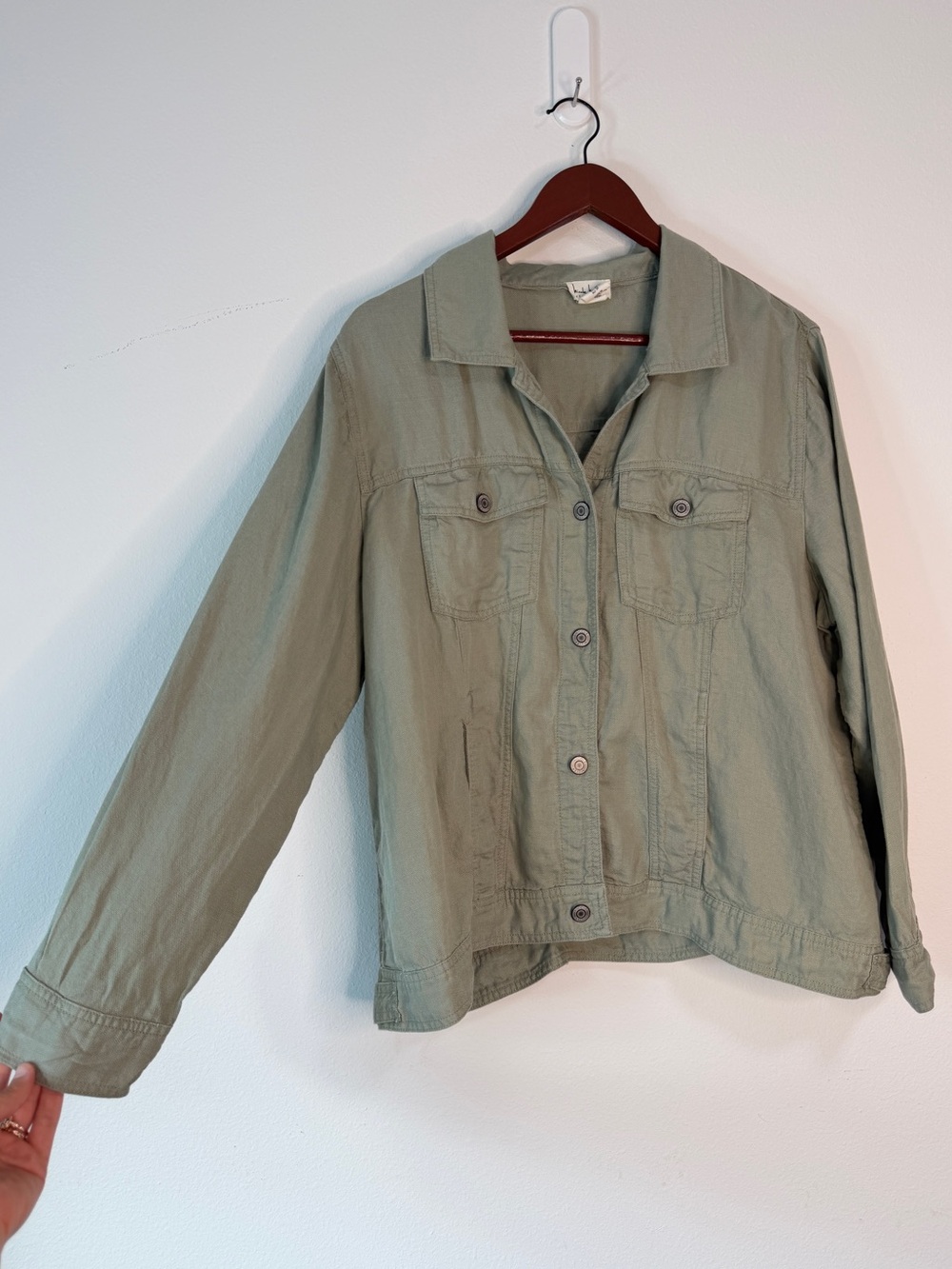 Nicole Miller Olive Green Shacket Jacket‎ 1X Linen Lyocell Minimalist Utility